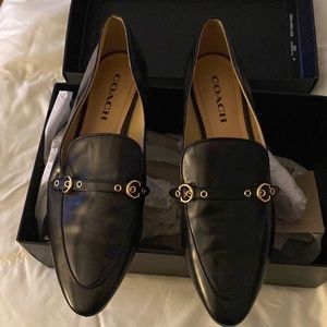 Coach Black Leather Loafers with Gold Accents